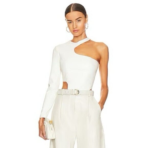 NWT Ceren Ocak x REVOLVE Vegan Leather One Shoulder Cutout Bodysuit S White - Picture 1 of 14